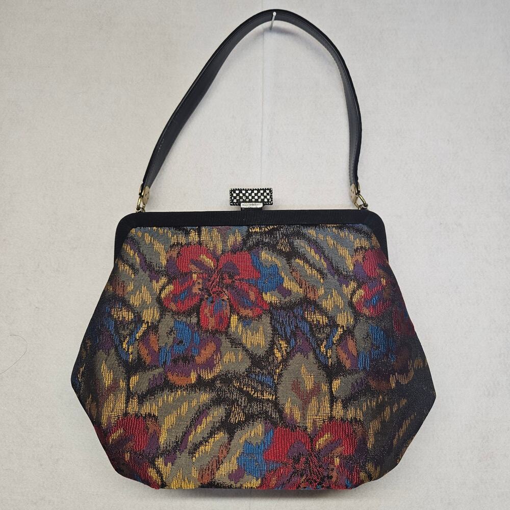 Vintage 60s Mar-Shel Multicolor Floral Tapestry Gold Handle Handbag Kiss lock